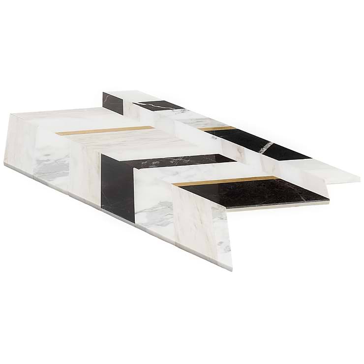 Amari Saint Laurent Polished Marble and Brass Mosaic Tile