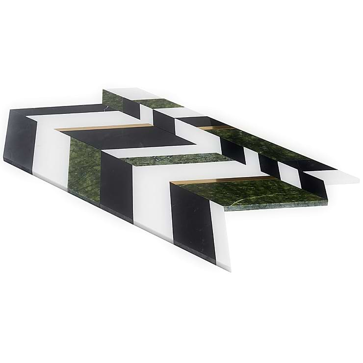 Amari Verde Green Jade Polished Marble and Brass Chevron Mosaic Tile