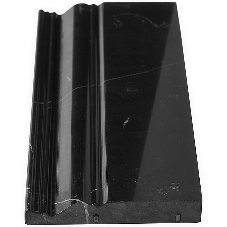 Nero Marquina Black 5x12 Polished Marble Base Molding