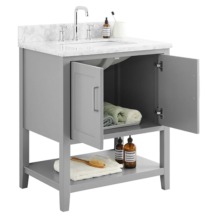 Sheraton 30" Gray Vanity with Carrara Marble Top and Ceramic Basin