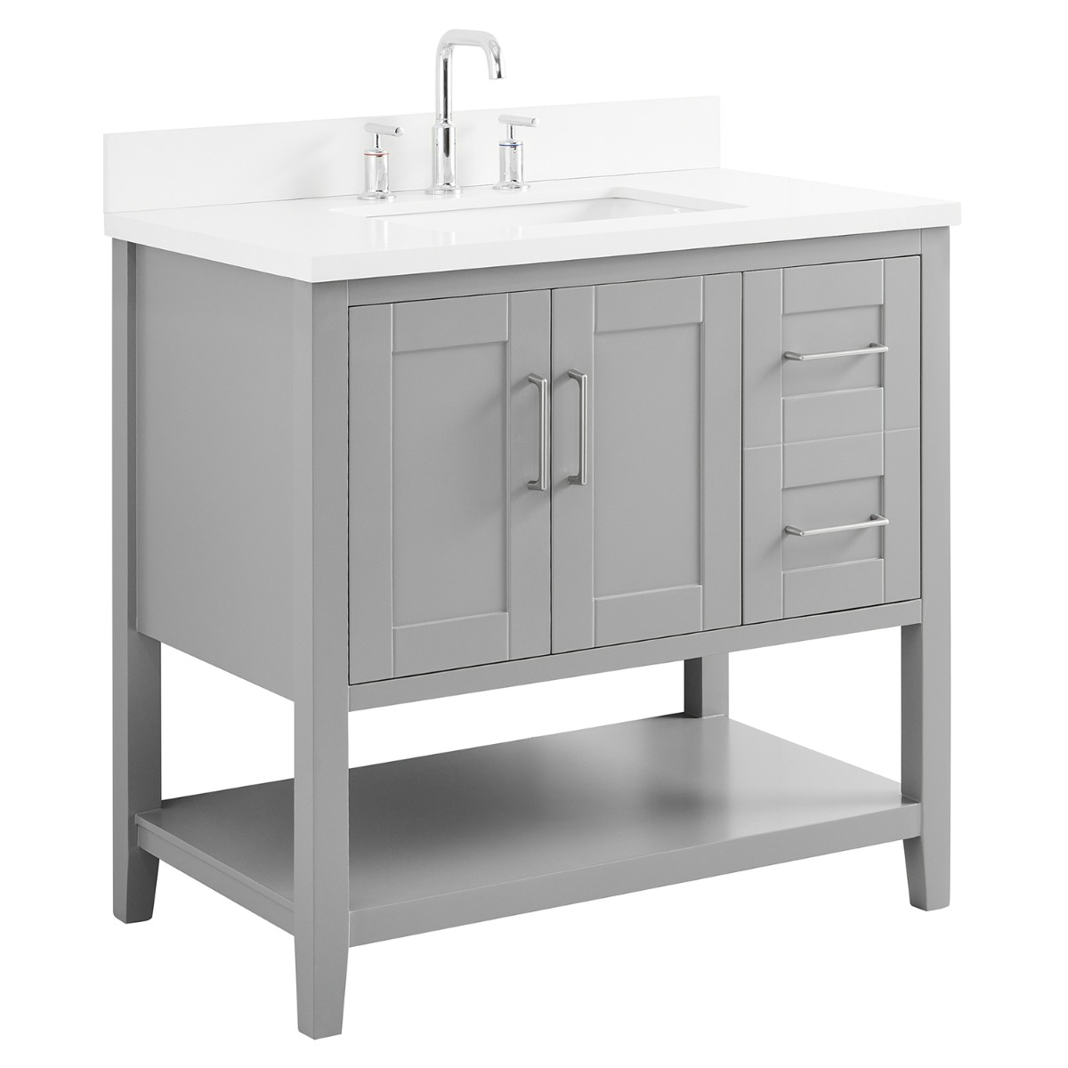 Sheraton 36" Gray Vanity with Pure White Quartz Top and Ceramic Basin