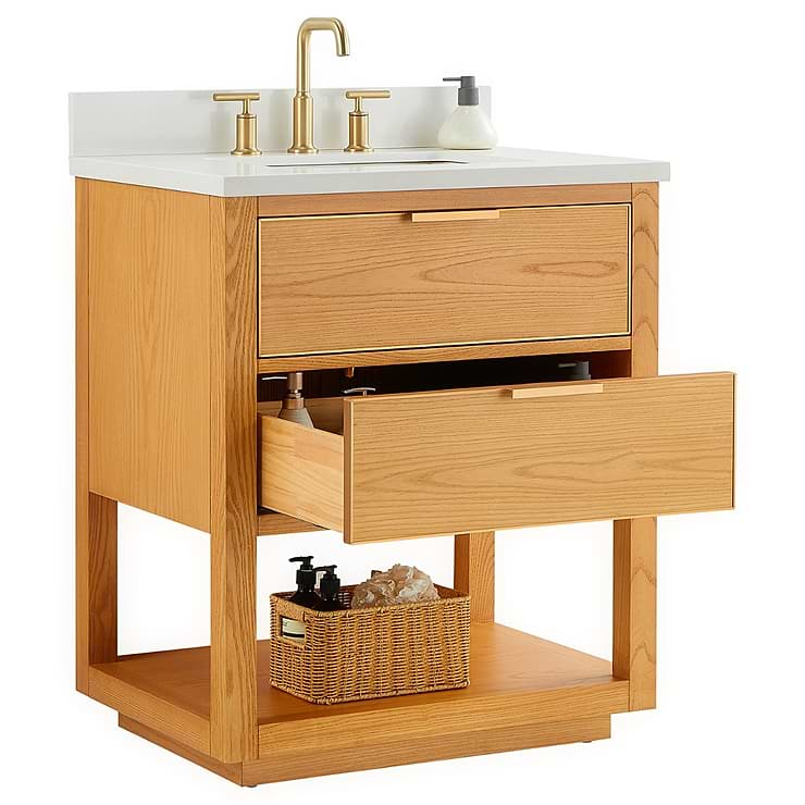 Dayton 30" Woodgrain Vanity with Pure White Quartz Top and Ceramic Basin