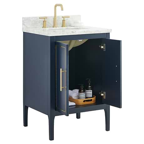 Province Navy and Gold 24" Single Vanity with Carrara Marble Top