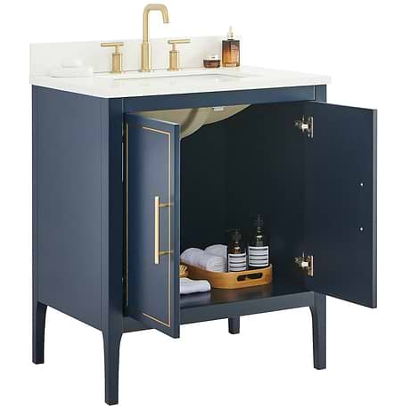 Province Navy and Gold 30" Single Vanity with Pure White Quartz Top