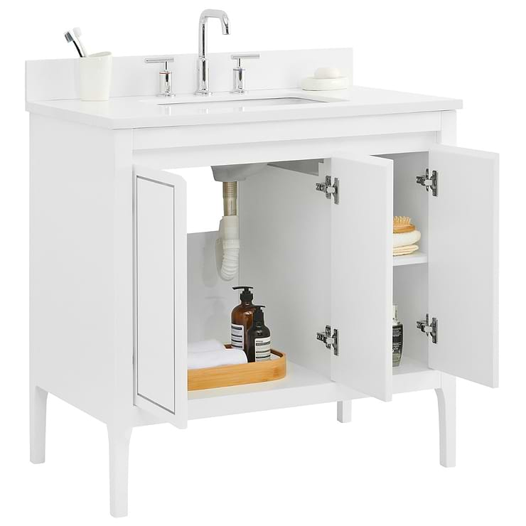 Province White and Silver 36" Single Vanity with Pure White Quartz Top