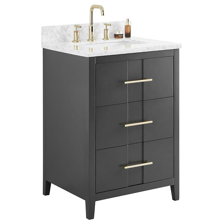 Iconic 24" Charcoal and Gold Vanity with Carrara Marble Top and Ceramic Basin