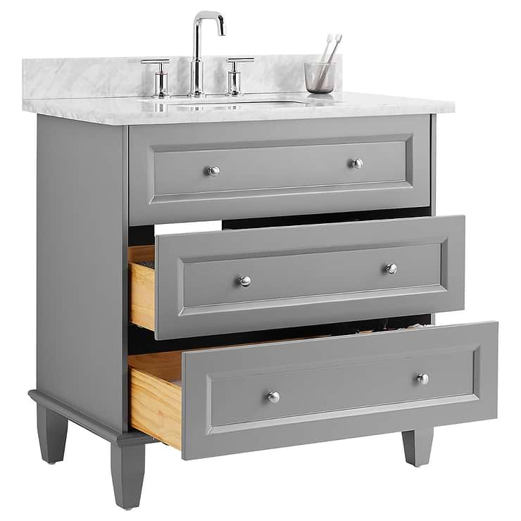 Nora 36" Gray Vanity with Carrara Marble Top and Ceramic Basin