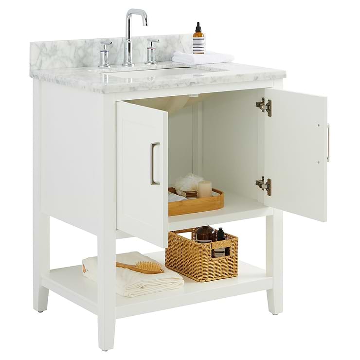 Sheraton 30" White Vanity with Carrara Marble Top and Ceramic Basin