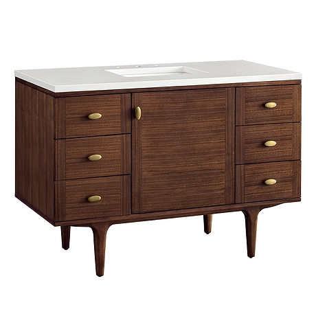 James Martin Vanities Amberly Mid-Century Walnut 48" Single Vanity with White Zeus Quartz Top