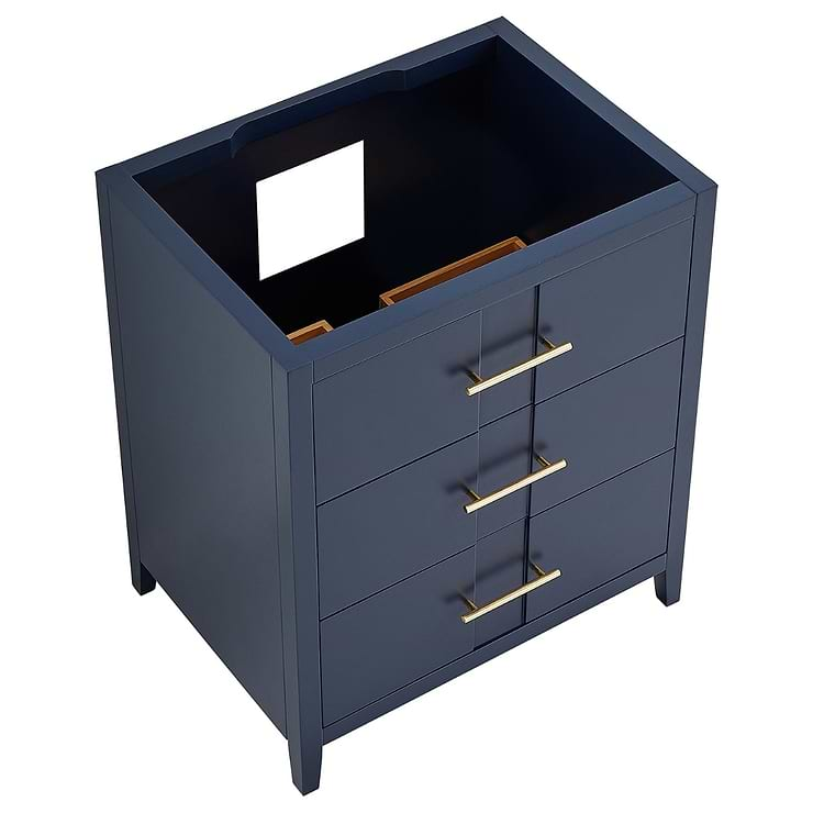 Iconic 30" Navy and Gold Vanity with Pure White Quartz Top and Ceramic Basin