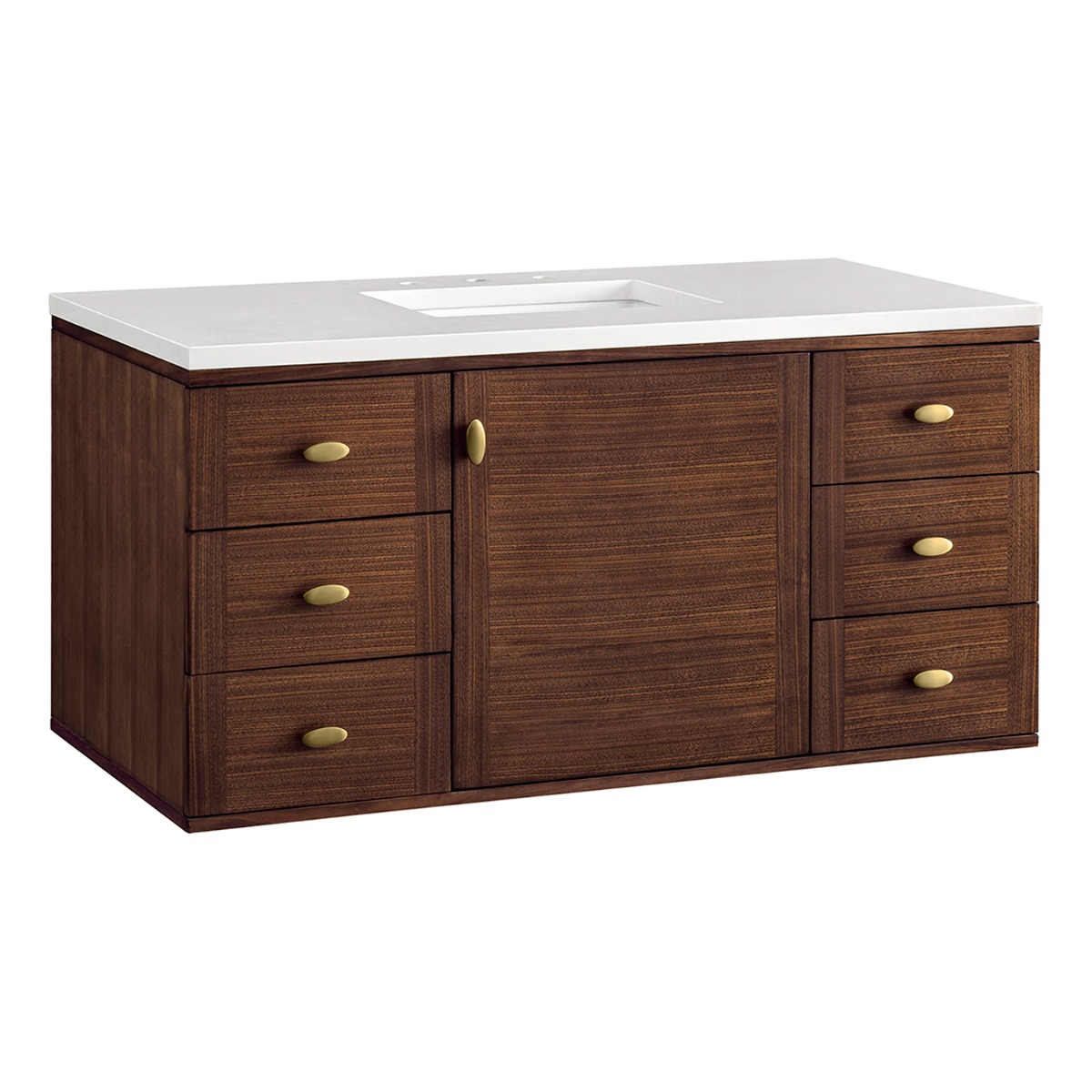 James Martin Vanities Amberly Mid-Century Walnut 48" Single Vanity with White Zeus Quartz Top