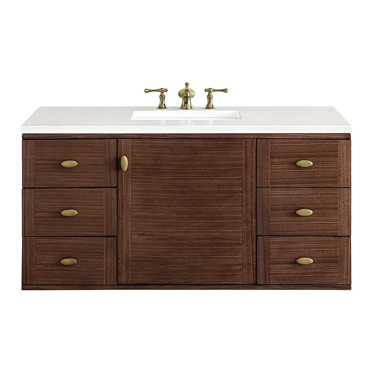 James Martin Vanities Amberly Mid-Century Walnut 48" Single Vanity with White Zeus Quartz Top