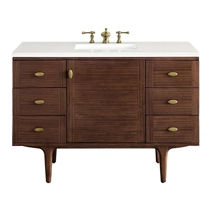 James Martin Vanities Amberly Mid-Century Walnut 48" Single Vanity with White Zeus Quartz Top