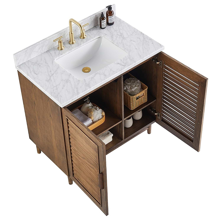 Lowell Dark Walnut 36" Single Vanity with Carrara Marble Top