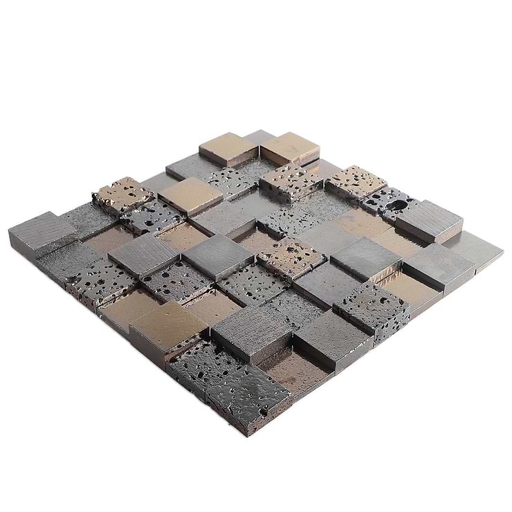 Magma 3D Squares Iron Gray 2x2 Polished Lava Stone Mosaic Tile