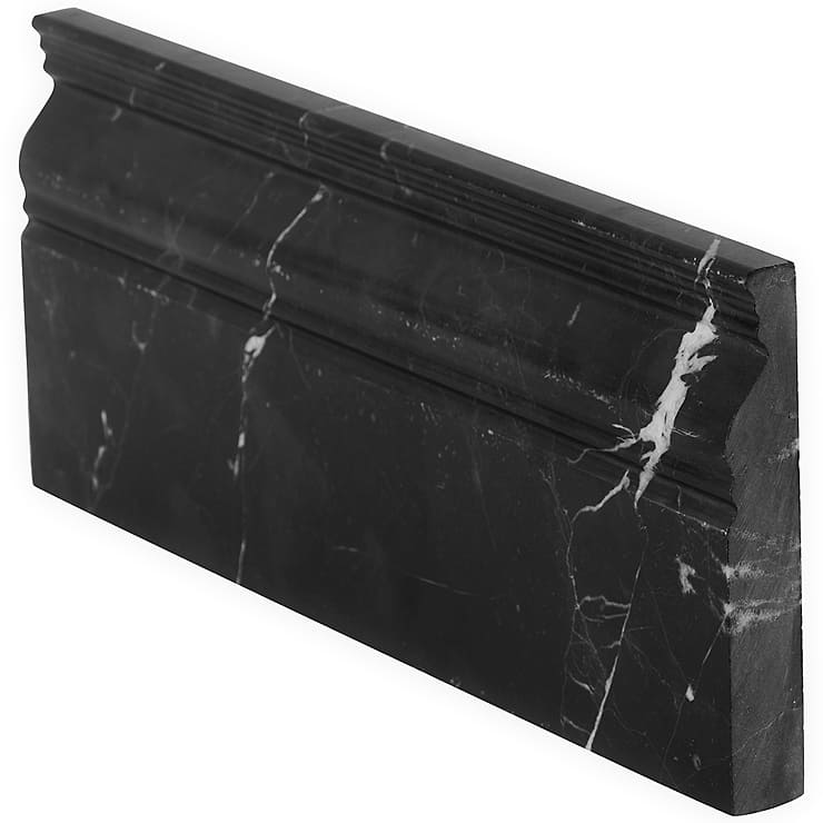 Nero Marquina Black 5x12 Honed Marble Base Molding 