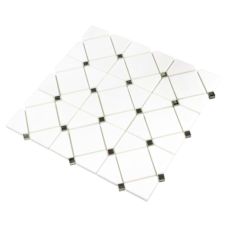Euphoria Glass Limelight Silver Diamond Honed Thassos Marble Mosaic Tile