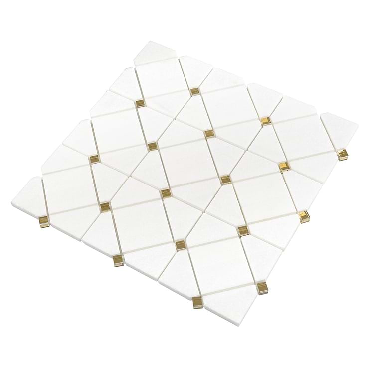 Euphoria Glass Limelight Gold Diamond Honed Thassos Marble Mosaic Tile