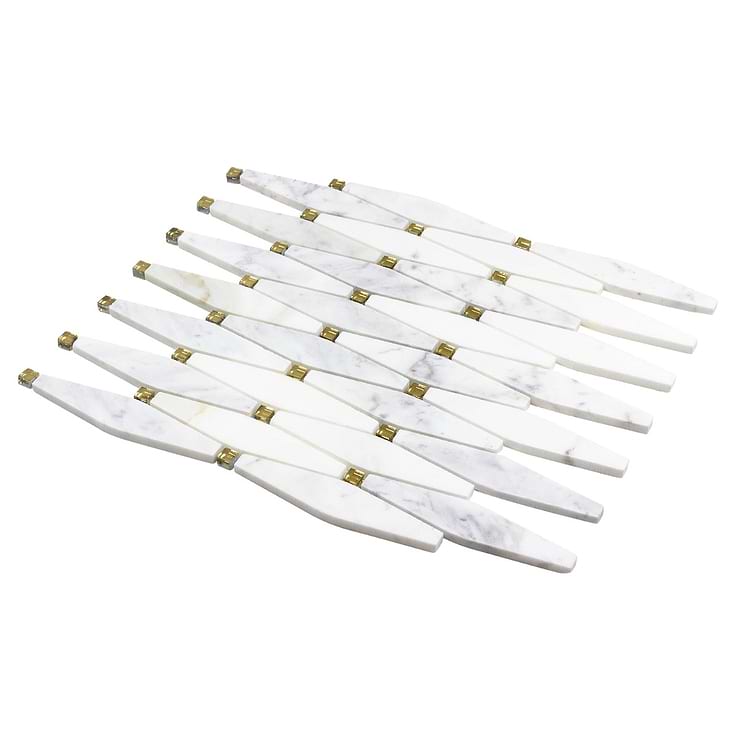 Euphoria Glass Gleam Gold Octagonal Polished Carrara Marble Mosaic Tile