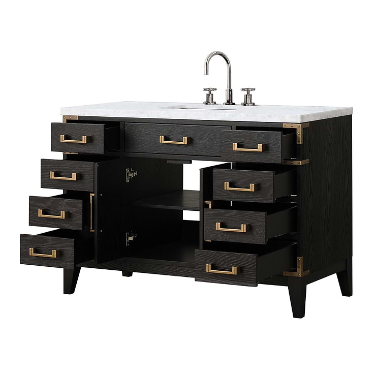 Aiden Black Oak 48" Single Vanity with Carrara Marble Top