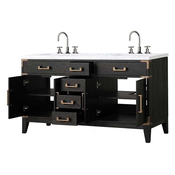 Aiden Black Oak 60" Double Vanity with Carrara Marble Top