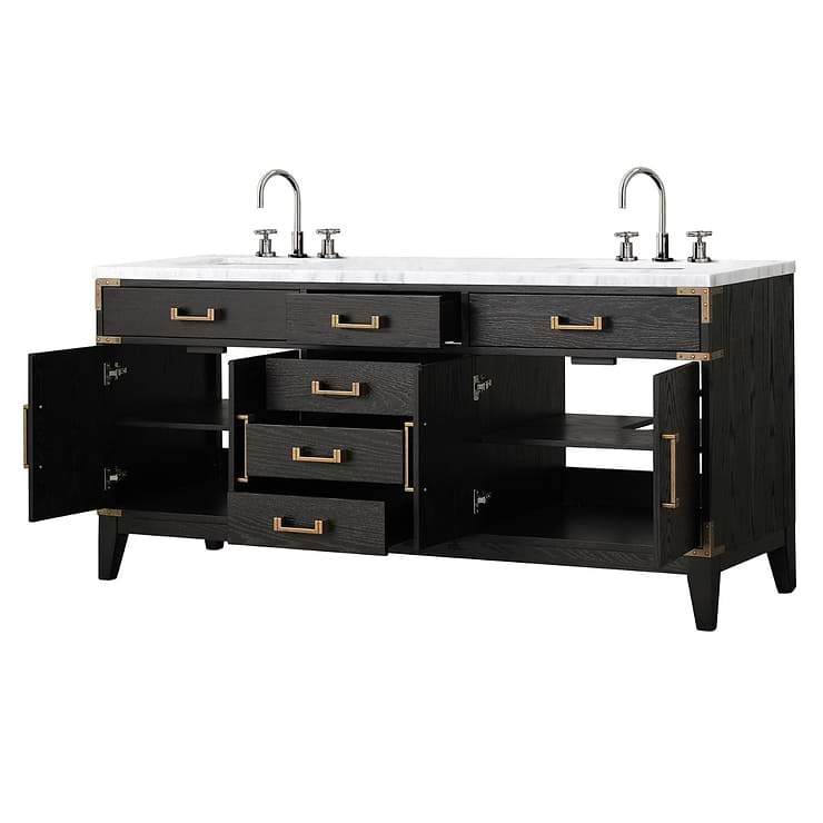 Aiden Black Oak 72" Double Vanity with Carrara Marble Top