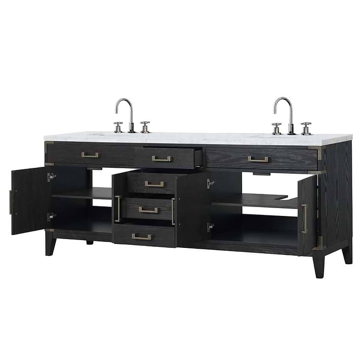 Aiden Black Oak 84" Double Vanity with Carrara Marble Top