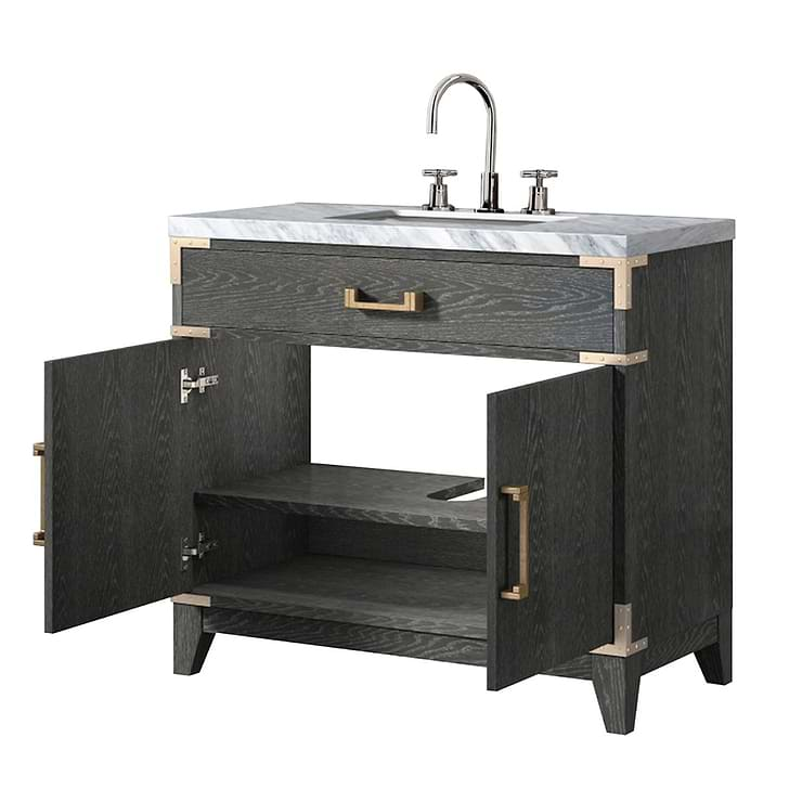 Aiden Black Oak 36" Single Vanity with Carrara Marble Top