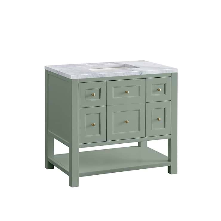 James Martin Vanities Breckenridge Smokey Celadon Green 36" Single Vanity with Carrara Marble Top