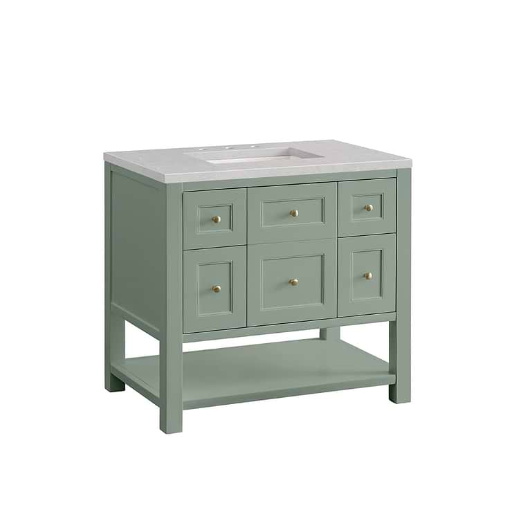 James Martin Vanities Breckenridge Smokey Celadon Green 36" Single Vanity with Eternal Serena Quartz Top