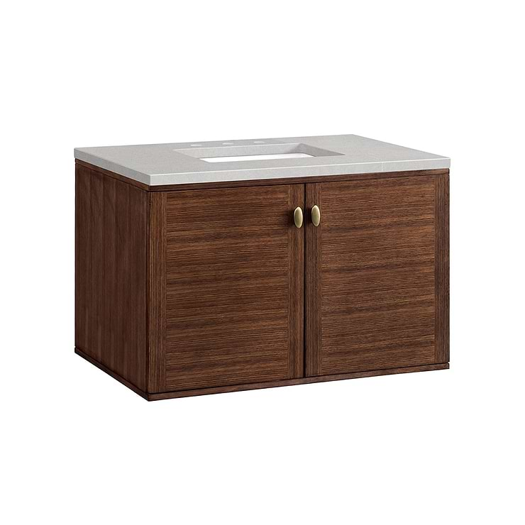 James Martin Vanities Amberly Mid-Century Walnut 36" Single Vanity with Eternal Serena Quartz Top