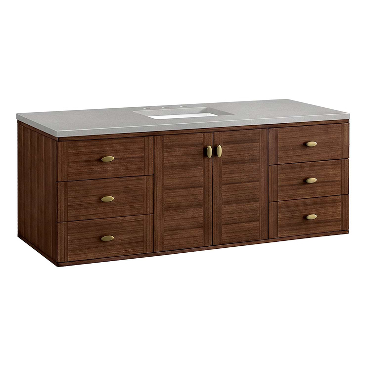 James Martin Vanities Amberly Mid-Century Walnut 60" Single Vanity with Eternal Serena Quartz Top