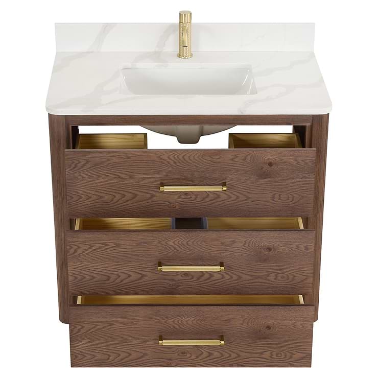 Genora Brown Oak 36" Single Vanity with Pacific White Quartz Top