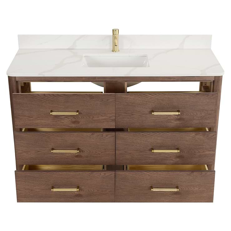 Genora Brown Oak 55" Single Vanity with Pacific White Quartz Top