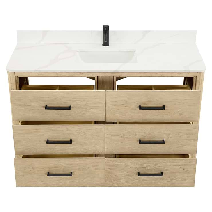 Genora Blonde Oak 55" Single Vanity with Pacific White Quartz Top