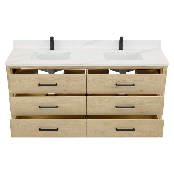 Genora Blonde Oak 72" Double Vanity with Pacific White Quartz Top