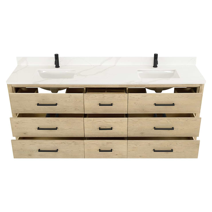 Genora Blonde Oak 84" Double Vanity with Pacific White Quartz Top