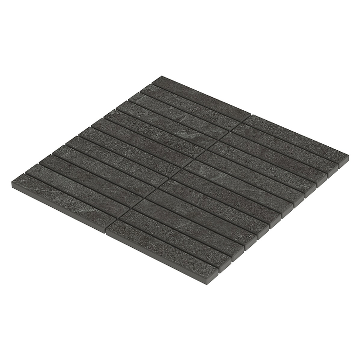 Era Charcoal Black 1x6 Stacked Limestone Look Matte Porcelain Mosaic Tile