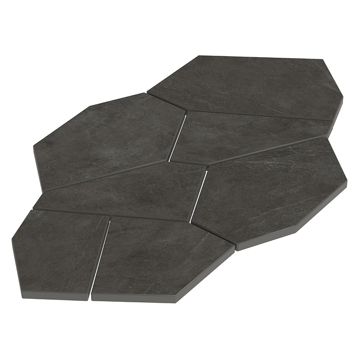 Era Charcoal Black Organic Pattern Limestone Look Matte Porcelain Mosaic Tile