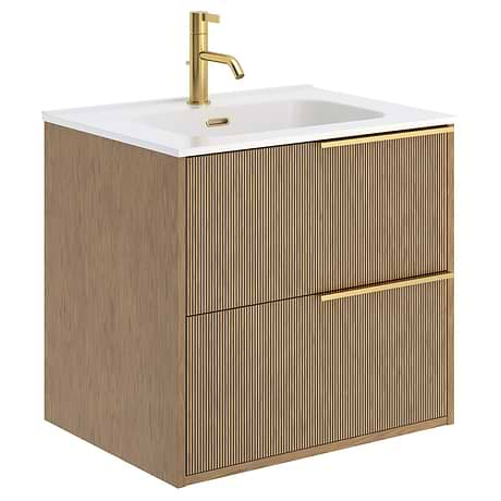 Kora Art Faux Fluted 24" Single Vanity with Integrated White Ceramic Top & Gold Handles