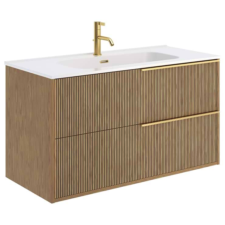 Kora Art Faux Fluted 40" Single Vanity with Integrated White Ceramic Top & Gold Handles