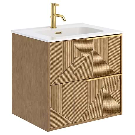 Kora Geo Faux Fluted 24" Single Vanity with Integrated White Ceramic Top & Gold Handles