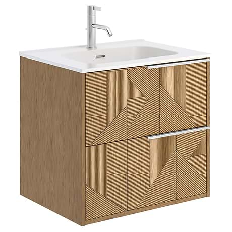 Kora Geo Faux Fluted 24" Single Vanity with Integrated White Ceramic Top & Silver Handles