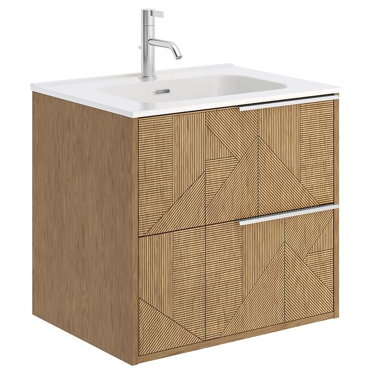 Kora Geo Faux Fluted 24" Single Vanity with Integrated White Ceramic Top & Silver Handles