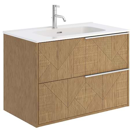 Kora Geo Faux Fluted 32" Single Vanity with Integrated White Ceramic Top & Silver Handles