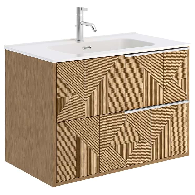 Kora Geo Faux Fluted 32" Single Vanity with Integrated White Ceramic Top & Silver Handles