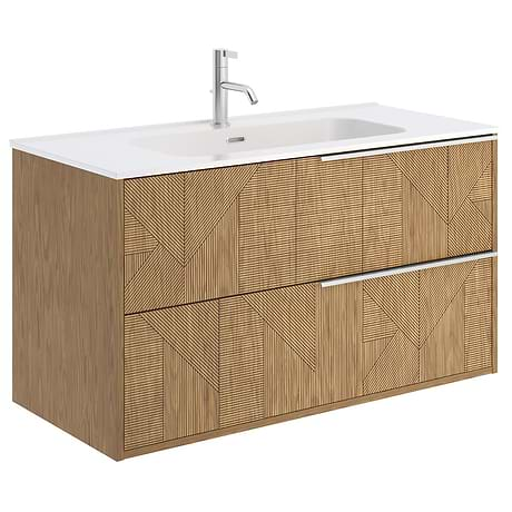 Kora Geo Faux Fluted 40" Single Vanity with Integrated White Ceramic Top & Silver Handles