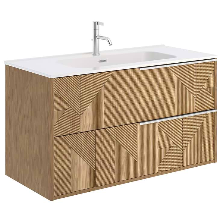 Kora Geo Faux Fluted 40" Single Vanity with Integrated White Ceramic Top & Silver Handles