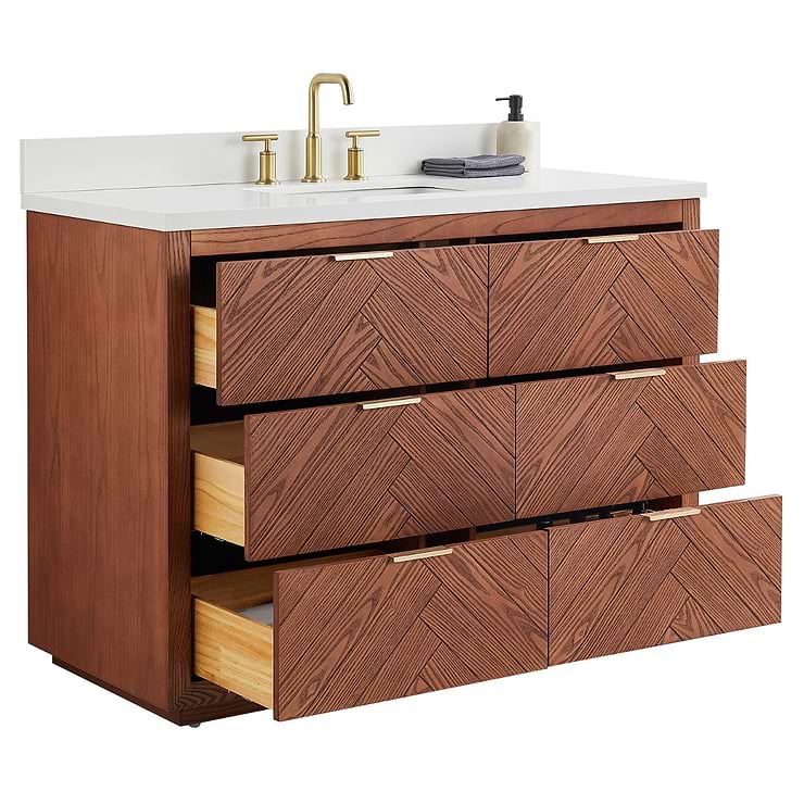 Marilyn 48" Woodgrain Vanity with Pure White Quartz Top and Ceramic Basin