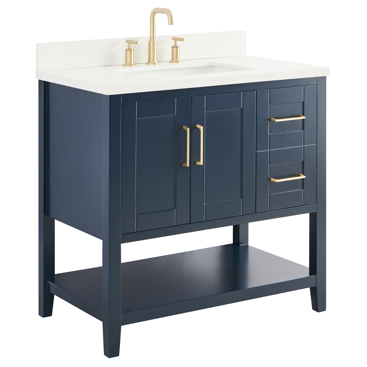 Sheraton 36" Navy Vanity with Pure White Quartz Top and Ceramic Basin